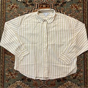 Old Navy, The Boyfriend Shirt, Camel/White Stripe, Size: L